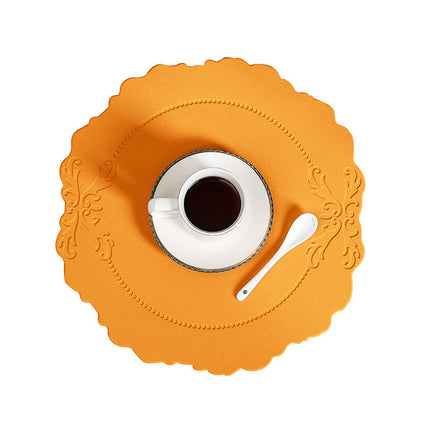 4 pcs Retro Faux Leather Placemat - Waterproof & Oil-Proof Dining Table Mat (Orange).