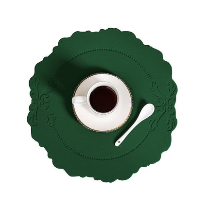 4 pcs Retro Faux Leather Placemat - Waterproof & Oil-Proof Dining Table Mat (Green).