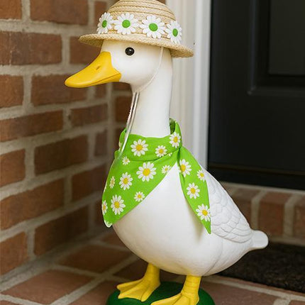 2 Sets Khaki and Yellow Daisy Delight Porch Goose & Small Pet Costume - 2 Summer Straw Hat & 2 Floral Bandana Set.