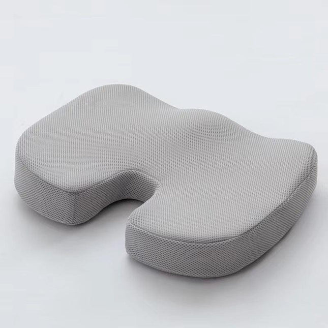 Grey Ergonomic U-Shaped Memory Foam Seat Cushion - Coccyx Relief & Posture Support with Breathable Cover.