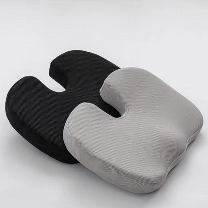 Grey Ergonomic U-Shaped Memory Foam Seat Cushion - Coccyx Relief & Posture Support with Breathable Cover.