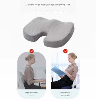 Black Ergonomic U-Shaped Memory Foam Seat Cushion - Coccyx Relief & Posture Support with Breathable Cover.