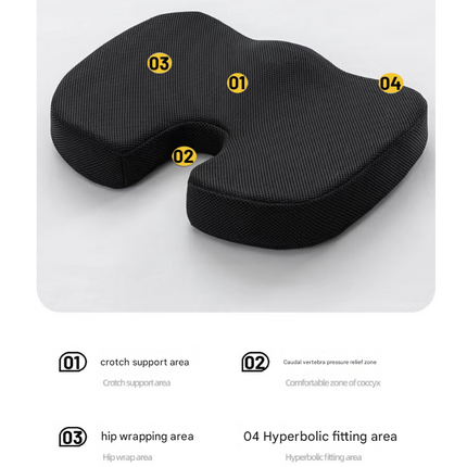 Black Ergonomic U-Shaped Memory Foam Seat Cushion - Coccyx Relief & Posture Support with Breathable Cover.
