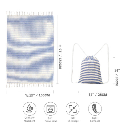 Blue Chic Lightweight Nylon Drawstring Tote Bag - Multi-Pocket Casual Shoulder & Crossbody.
