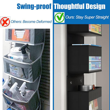 Black Heavy Duty 5-Tier Over-The-Door Hanging Organizer - Space-Saving Storage with Clear Windows & Mesh Pockets.