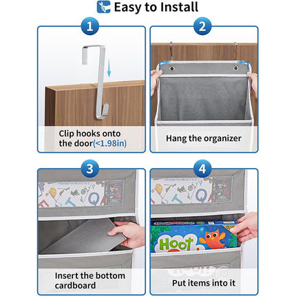 Grey Heavy Duty 5-Tier Over-The-Door Hanging Organizer - Space-Saving Storage with Clear Windows & Mesh Pockets.