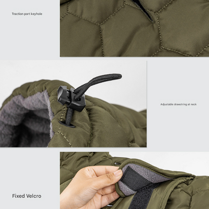 Size S Olive Green Warm Quilted Dog Winter Coat - Adjustable Fleece-Lined Puffer Vest with Reflective Trim & Leash Port.