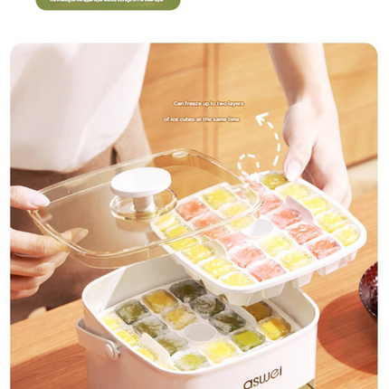White Innovative Press-Release Ice Cube Maker - Dual Layer Trays & Storage Bin (48 Cubes).