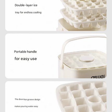 Blue Innovative Press-Release Ice Cube Maker - Dual Layer Trays & Storage Bin (48 Cubes).