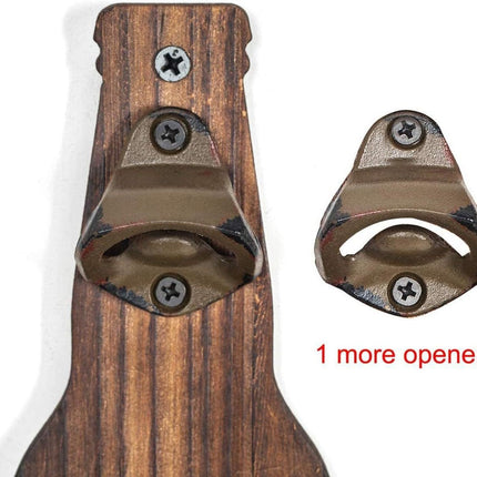 Brown Rustic Wooden Wall-Mounted Bottle Opener with Cap Catcher - Vintage Beer Opener for Bar & Kitchen.