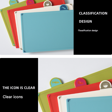 Coloerful 4-Piece Colour-Coded Index Cutting Board Set with Storage Stand - Food-Safe PP, Non-Slip, Easy Clean Kitchen Chopping Boards.