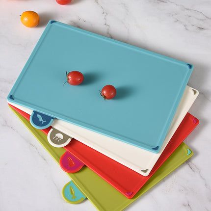 Coloerful 4-Piece Colour-Coded Index Cutting Board Set with Storage Stand - Food-Safe PP, Non-Slip, Easy Clean Kitchen Chopping Boards.