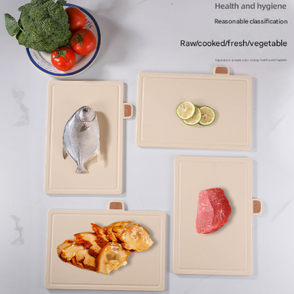 Beige 4-Piece Index Cutting Board Set with Ventilated Storage Stand - Food-Safe PP Kitchen Chopping Boards.