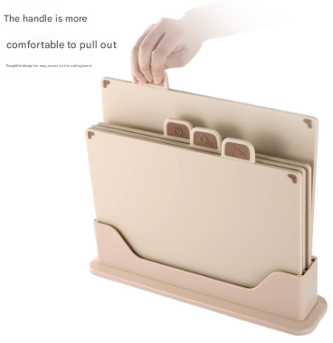 Beige 4-Piece Index Cutting Board Set with Ventilated Storage Stand - Food-Safe PP Kitchen Chopping Boards.