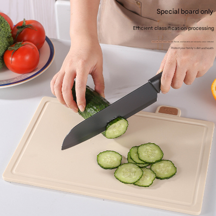 Beige 4-Piece Index Cutting Board Set with Ventilated Storage Stand - Food-Safe PP Kitchen Chopping Boards.