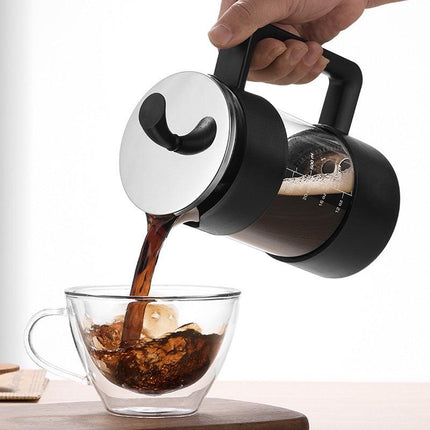 Black Classic 1000ml French Press Coffee & Tea Maker - Heat Resistant Borosilicate Glass, Stainless Steel Filter.