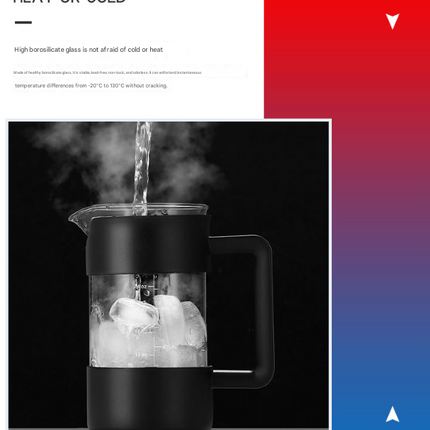 Black Classic 1000ml French Press Coffee & Tea Maker - Heat Resistant Borosilicate Glass, Stainless Steel Filter.