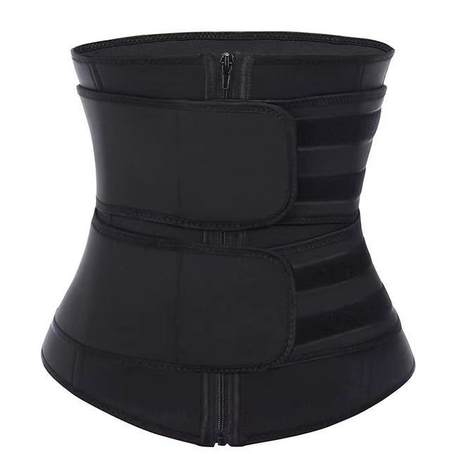 Size XL Black Womens Sweat-Enhancing Waist Trainer Belt - Dual Strap Zipper Tummy Control Cincher for Workout & Postpartum Shaping.