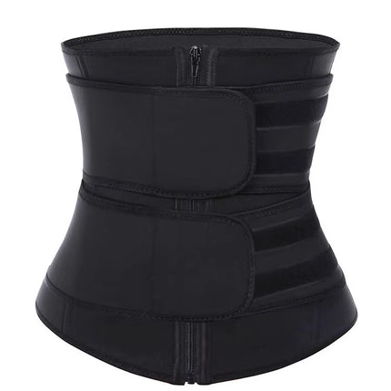 Size XXL Black Womens Sweat-Enhancing Waist Trainer Belt - Dual Strap Zipper Tummy Control Cincher for Workout & Postpartum Shaping.