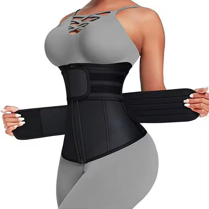 Size XXL Black Womens Sweat-Enhancing Waist Trainer Belt - Dual Strap Zipper Tummy Control Cincher for Workout & Postpartum Shaping.