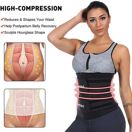 Size XXL Black Womens Sweat-Enhancing Waist Trainer Belt - Dual Strap Zipper Tummy Control Cincher for Workout & Postpartum Shaping.
