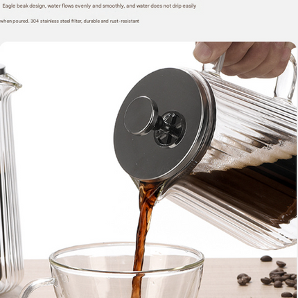 Transparent Elegant Ribbed Double Wall Glass French Press - 650ml Heat Resistant Coffee and Tea Maker with Stainless Steel Filter.