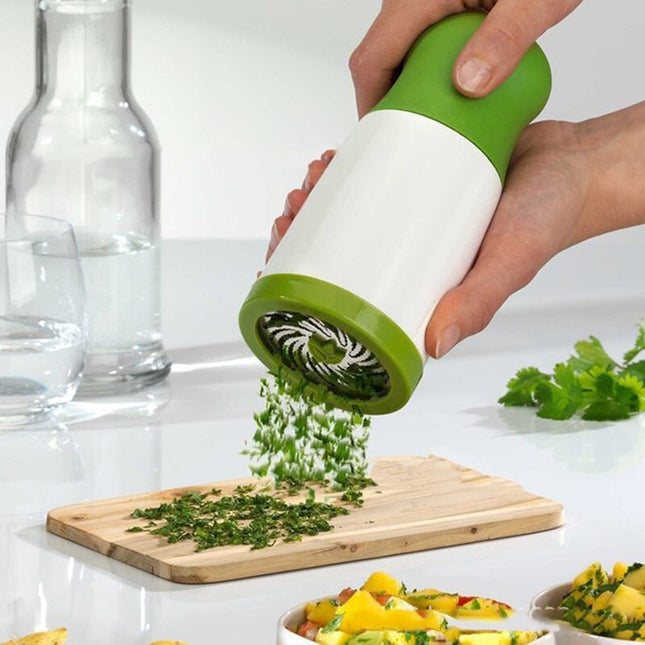 2 Pcs Green and White Manual Rotary Herb Grinder & Spice Mill - Effortless Mincing with Stainless Steel Blades for Fresh Herbs, Garlic & Spices.