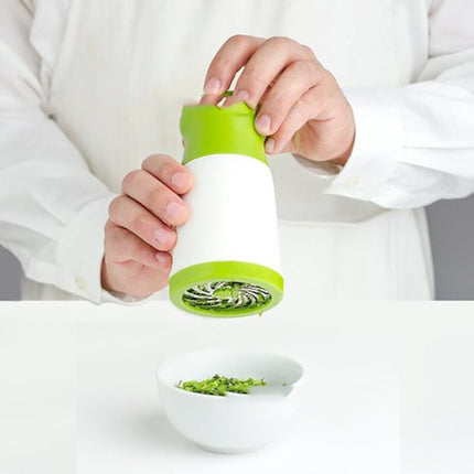 2 Pcs Green and White Manual Rotary Herb Grinder & Spice Mill - Effortless Mincing with Stainless Steel Blades for Fresh Herbs, Garlic & Spices.