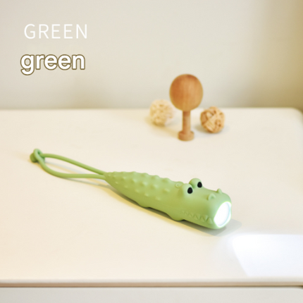 Green Adorable Crocodile Silicone LED Flashlight for Kids - USB Rechargeable, Dimmable Brightness, Portable Night Light.