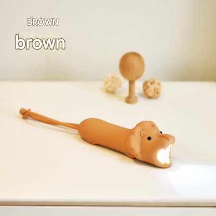 Brown Adorable Lion Silicone LED Flashlight for Kids - USB Rechargeable, Dimmable Brightness, Portable Night Light.