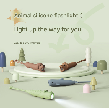 Brown Adorable Dog Silicone LED Flashlight for Kids - USB Rechargeable, Dimmable Brightness, Portable Night Light.