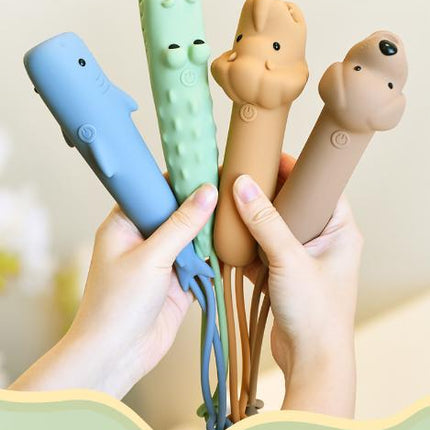 Brown Adorable Dog Silicone LED Flashlight for Kids - USB Rechargeable, Dimmable Brightness, Portable Night Light.
