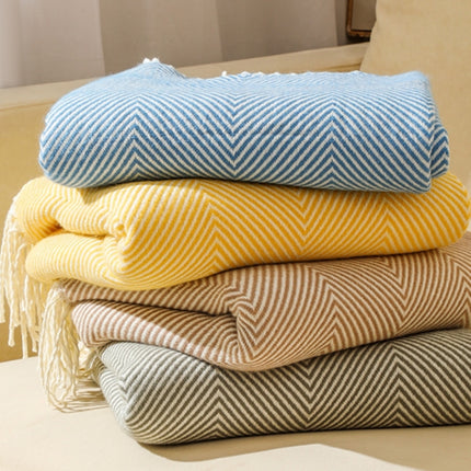 Khaki Elegant Herringbone Tassel Throw Blanket - Large Acrylic Faux Cashmere Soft Cozy Blanket for Sofa, Bed & Decor (130x240cm).