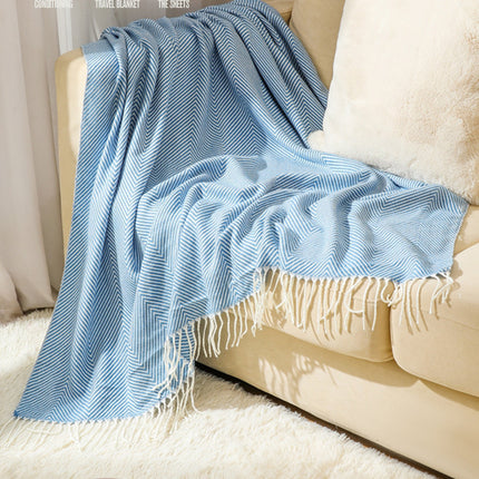 Khaki Elegant Herringbone Tassel Throw Blanket - Large Acrylic Faux Cashmere Soft Cozy Blanket for Sofa, Bed & Decor (130x240cm).