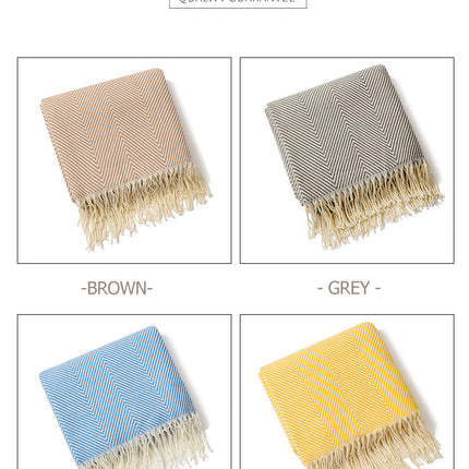 Khaki Elegant Herringbone Tassel Throw Blanket - Large Acrylic Faux Cashmere Soft Cozy Blanket for Sofa, Bed & Decor (130x240cm).