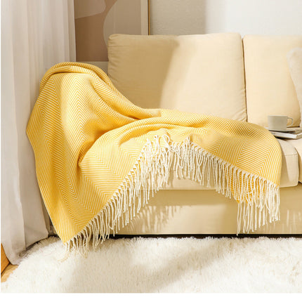 Green Elegant Herringbone Tassel Throw Blanket - Large Acrylic Faux Cashmere Soft Cozy Blanket for Sofa, Bed & Decor (130x240cm).