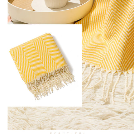 Orange Elegant Herringbone Tassel Throw Blanket - Large Acrylic Faux Cashmere Soft Cozy Blanket for Sofa, Bed & Decor (130x240cm).