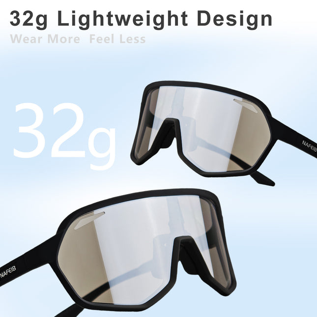 Black frame and photochromic silver lenses Photochromic Cycling Sunglasses - Lightweight TR90 Frame, HD Vision for Road Biking & Running.