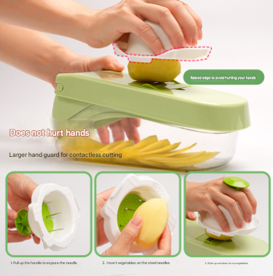 Green Versatile 14-in-1 Vegetable Chopper & Slicer Set - Multi-functional Kitchen Mandoline Dicer & Grater.