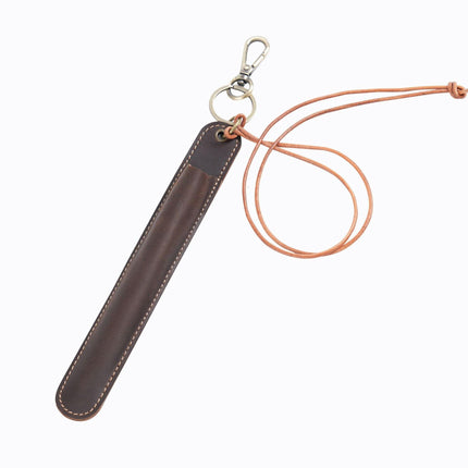 Coffee Vintage Top-Grain Leather Pen Sleeve Holder with Neck Strap - Protective Single Pen Case.