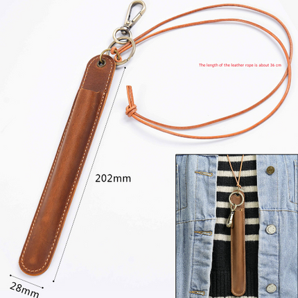 Green Vintage Top-Grain Leather Pen Sleeve Holder with Neck Strap - Protective Single Pen Case.