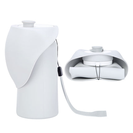 Grey Portable Pet Dog Water Bottle 550ml - Foldable Food-Grade Silicone Travel Drinker with Leak-Proof Dispenser.