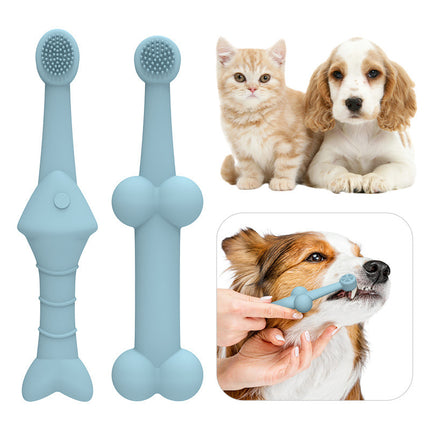 6 x Silicone Pet Toothbrush (3 Fish shape and 3 Bone shape) Green Gentle Food-Grade Silicone Pet Toothbrush - Promotes Healthy Teeth & Gums for Dogs & Cats.