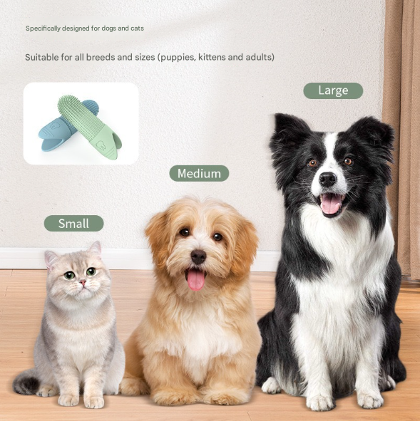 4 Pcs Green Soft Silicone Pet Finger Toothbrush - Gentle Dental Care for Dogs & Cats, Tartar & Plaque Remover.