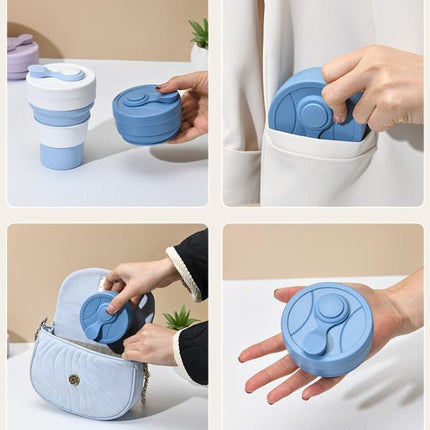 2 Pcs White and Pink 350ml Collapsible Silicone Travel Cup - Portable, Leak-Proof & Food-Grade Drinking Mug with Lid, Insulating Sleeve & Straw.