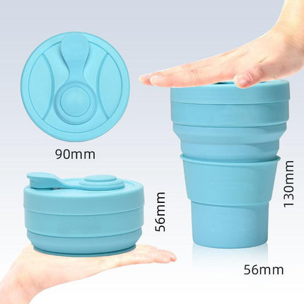 2 Pcs Black 350ml Collapsible Silicone Travel Cup - Portable, Leak-Proof & Food-Grade Drinking Mug with Lid, Insulating Sleeve & Straw.