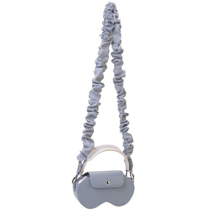 White Chic PU Leather Crossbody Storage Bag for Apple AirPods Max - Protective Case with Ruched Fabric Strap & Top Handle.