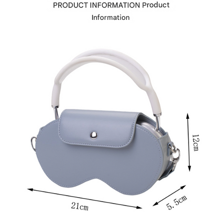 White Chic PU Leather Crossbody Storage Bag for Apple AirPods Max - Protective Case with Ruched Fabric Strap & Top Handle.