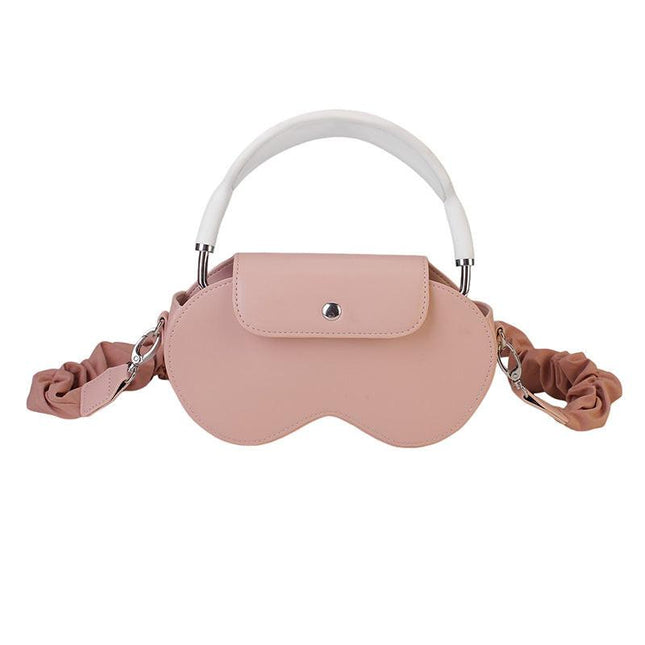Pink Chic PU Leather Crossbody Storage Bag for Apple AirPods Max - Protective Case with Ruched Fabric Strap & Top Handle.