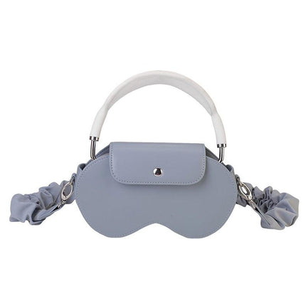 Blue Chic PU Leather Crossbody Storage Bag for Apple AirPods Max - Protective Case with Ruched Fabric Strap & Top Handle.